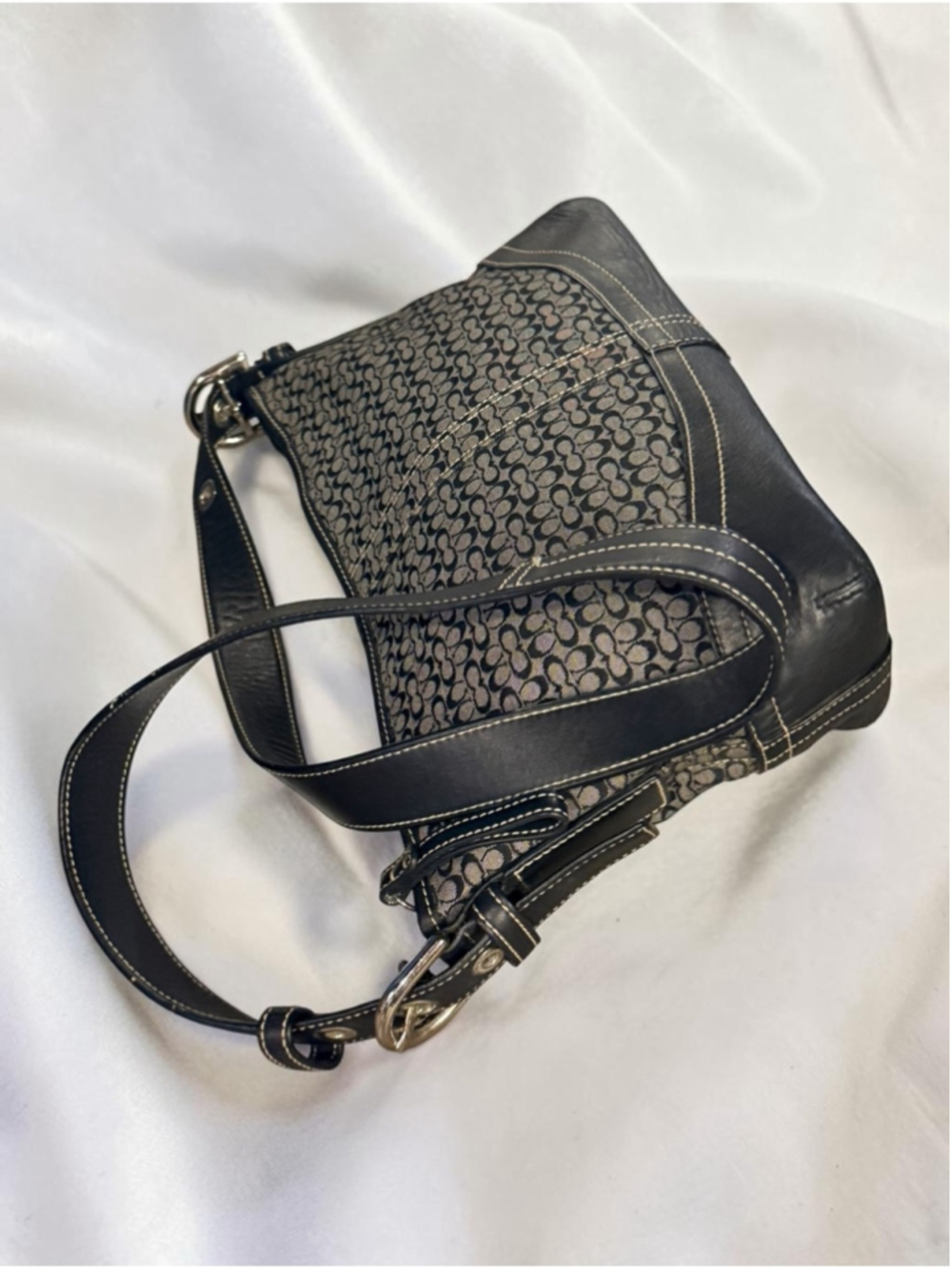Y2K Coach Black Gray Signature C Jacquard Soho Hobo Shoulder Bag F10945 - Picture 11 of 16